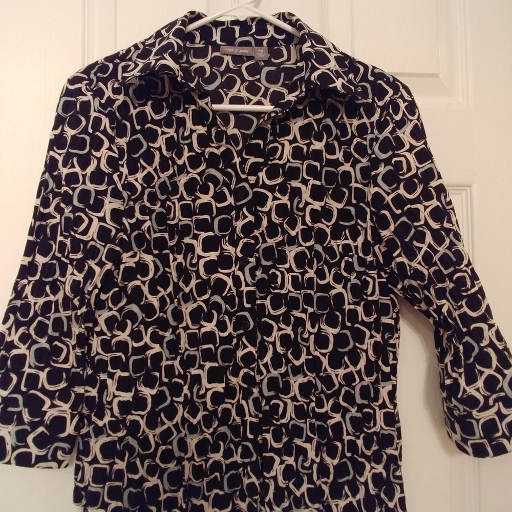 Apt 9, Petite Medium, Black, White Blouse